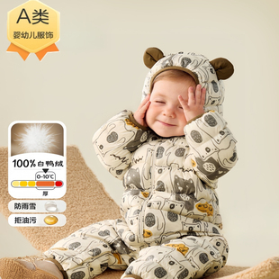 婴儿羽绒服连体衣冬季外出保暖爬服哈衣宝宝连帽衣服2025新款小童