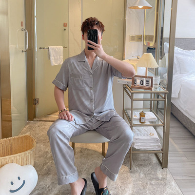 男士睡衣夏季冰丝短袖长裤男款夏款家居服春秋款薄款夏天2025新款