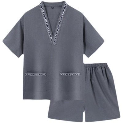 新款纯色贡麻汗蒸服女情侣大码男桑拿服足疗洗浴按摩浴衣家居睡衣