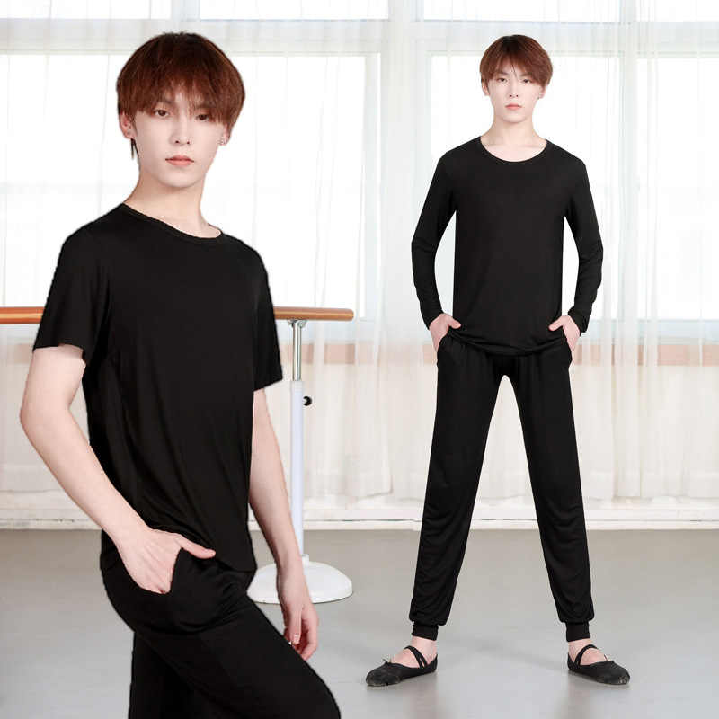 舞蹈练功服男生套装宽松成人艺考中国现代舞莫代尔黑色形体服上衣