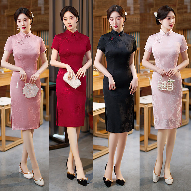 2026春夏新品礼服复古民国风改良旗袍款醋酸提花少女日常可穿女装