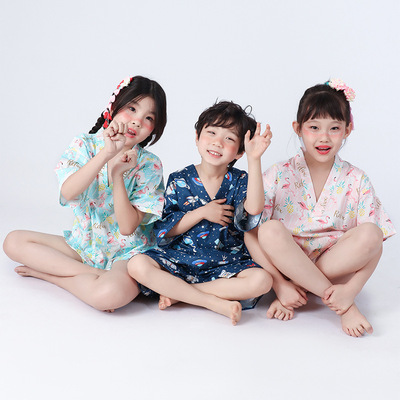 23新款夏季男童女童短袖短裤套装睡衣家居服卡通汗蒸服浴服亲子服
