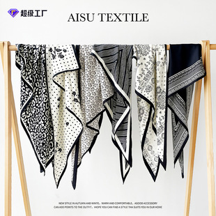 复古丝巾包头女薄款三角巾装饰屁帘斜纹菱形巾时尚披肩夏夏季丝巾