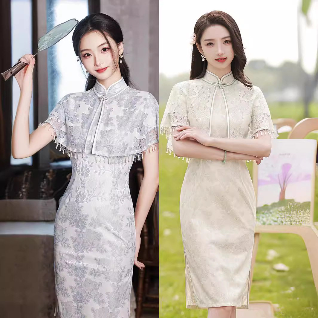 2026夏季新款中长款披肩旗袍连衣裙改良民国风年轻司藤款礼服女装