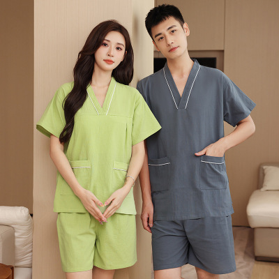 棉彩色汗蒸服女情侣男款浴衣足疗采耳按摩桑拿家居服睡衣套装酒店
