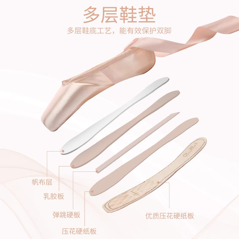 成人芭蕾舞鞋儿童初学者脚尖绑带缎面足尖鞋女童舞蹈鞋练功鞋