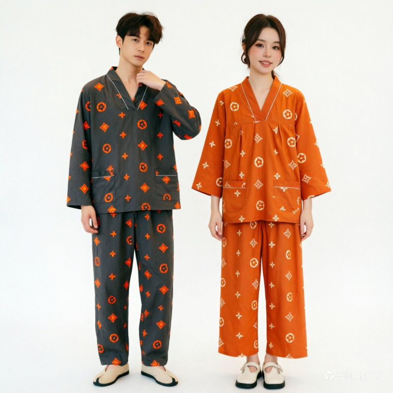 棉质家居服韩版汗蒸服女款长袖长裤大码情侣温泉酒店桑拿服浴服男