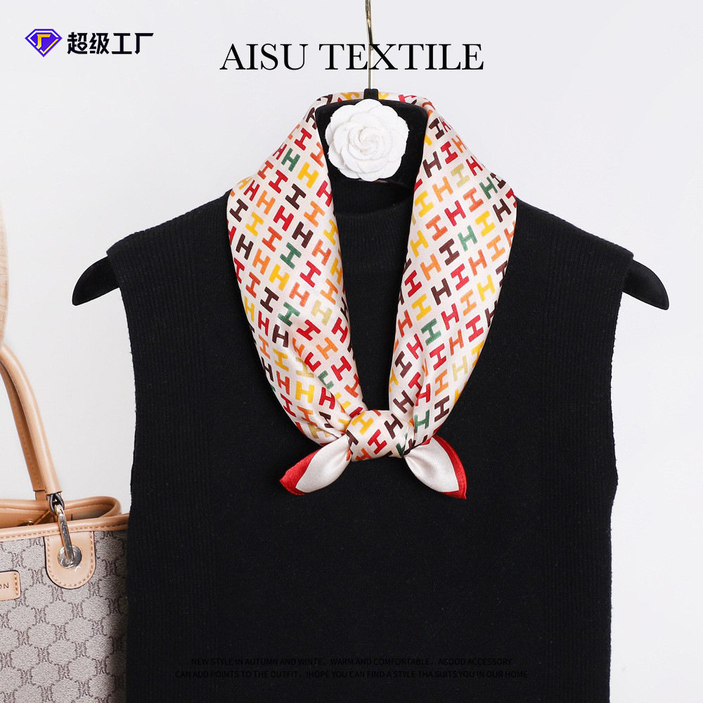 真丝小方巾53cm桑蚕丝丝巾女帆船印花素绉缎围巾杭州丝绸披肩外贸