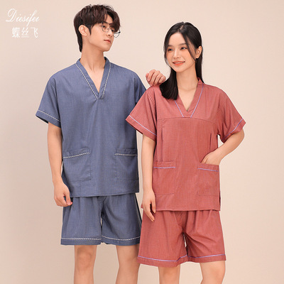 苎麻汗蒸服女微弹情侣款男大码浴衣洗浴足疗采耳桑拿服家居睡衣