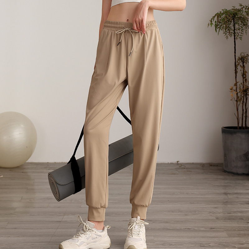 春秋冬锦纶高腰宽松口袋束脚运动裤女休闲跑步显瘦瑜伽健身长裤子