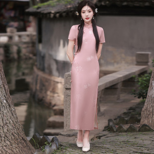 2026夏季新款单层四面弹大气显瘦淑女连衣裙日常新中式旗袍中国