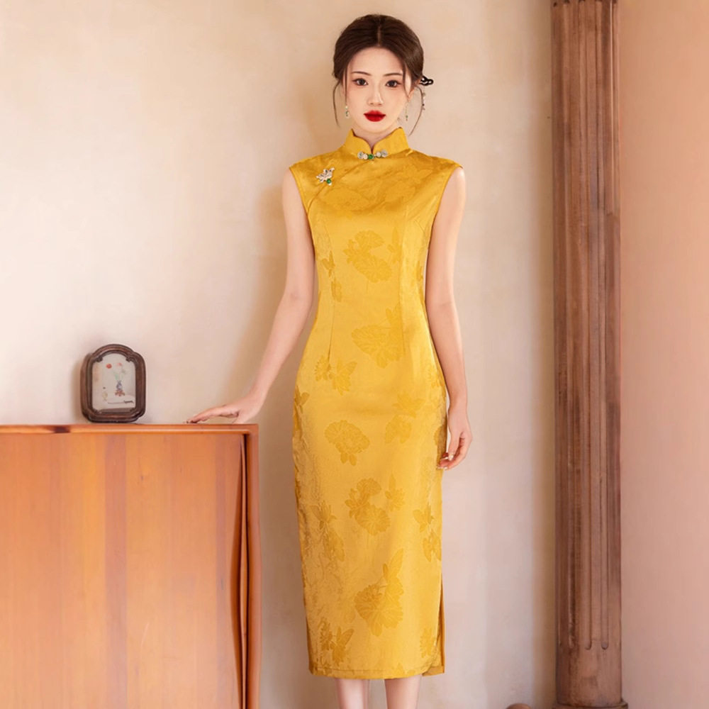 连衣裙礼服复古新中式金色旗袍2026新款黄色新娘结婚领证订婚晨袍