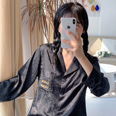 奢华豹纹睡衣女高级感情侣仿丝春季睡衣女2025年新款家居服男士