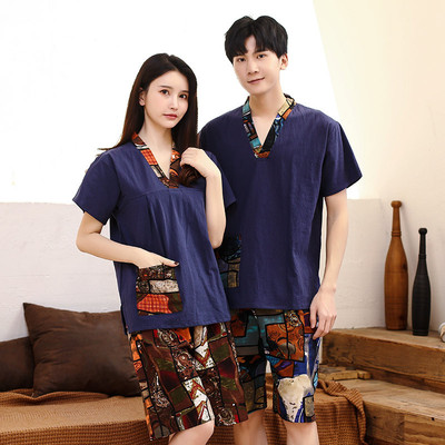 汗蒸服新款棉布男女情侣家居服浴服睡衣汗蒸服棉布韩版中年洗浴服