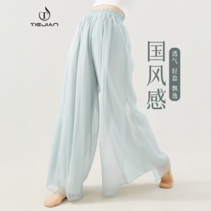 2026舞蹈服女现代形体练功宽松阔腿双层网纱飘逸成人中国跳舞裤子