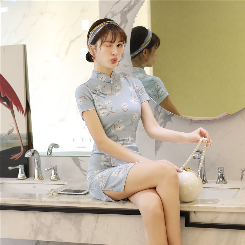 春夏季新款复古印花棉麻短旗袍日常时尚改良民族风棉麻学生年轻女