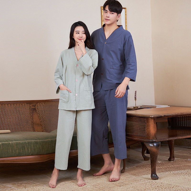 艾灸服简约情侣前后开长袖长裤女皱棉刮痧中医门诊服调理服头疗服