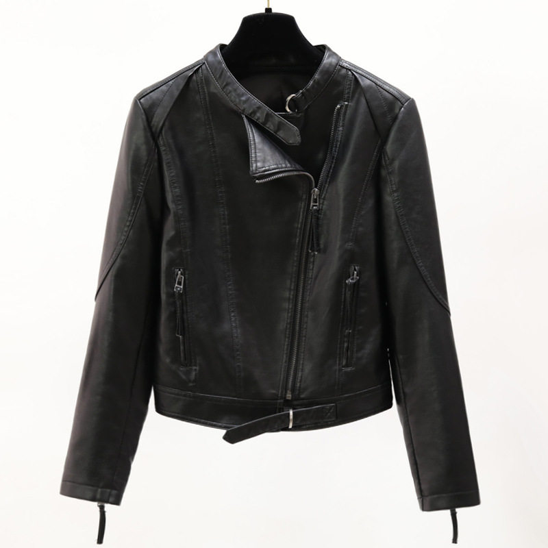 2026春秋新款机车服PU皮衣女士简约短款韩版修身立领皮夹克小外套