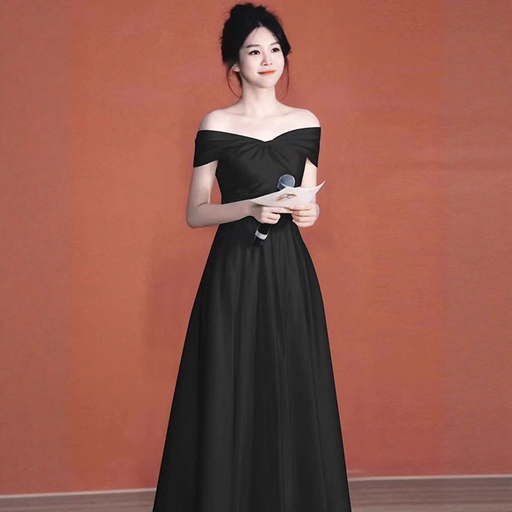 2026新款一字肩晚礼服主持敬酒服新娘结婚订婚回门平时可穿连衣裙