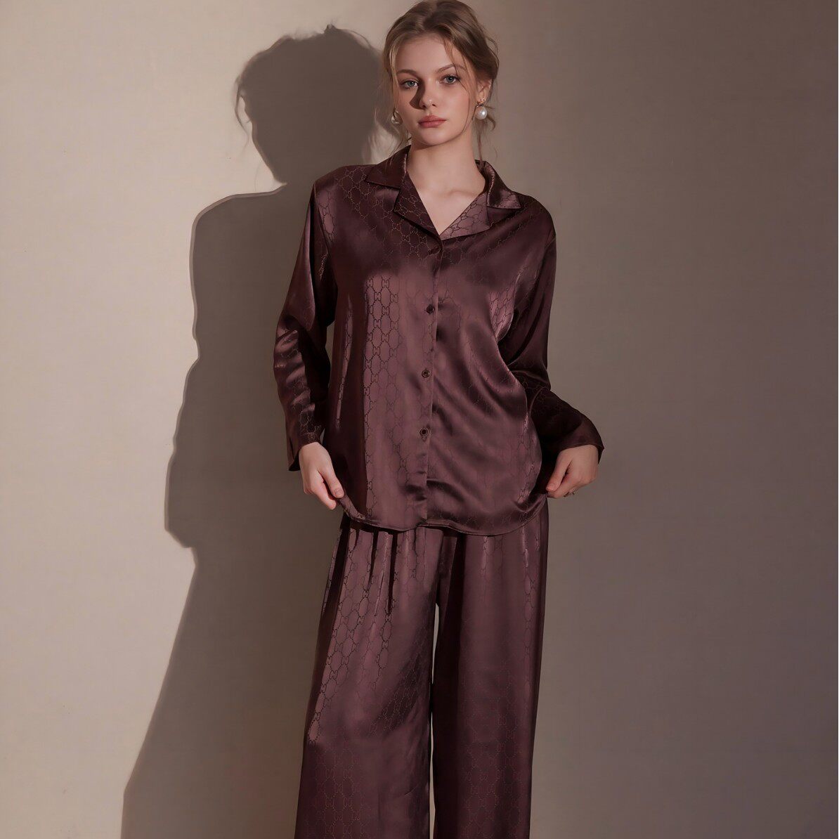 俄罗斯提花面料新款睡衣女2026春秋冰丝长袖家居服薄款服套装跨境