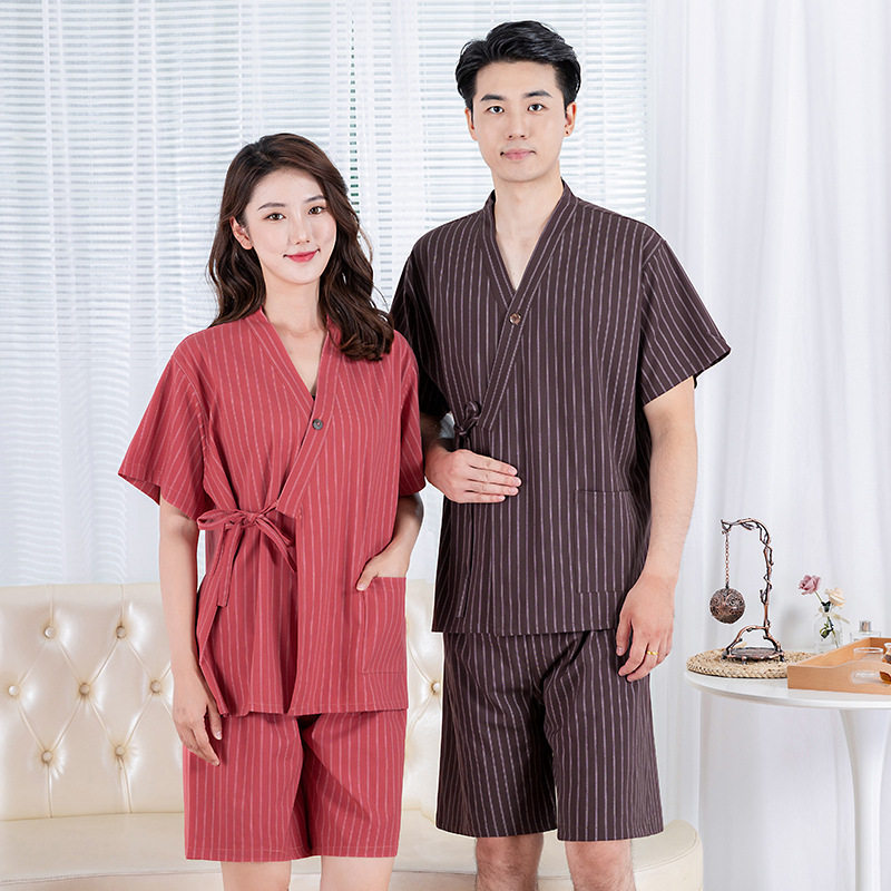 新款高档天丝棉麻汗蒸服女款男款盐蒸酒店洗浴衣浴服套装采耳足