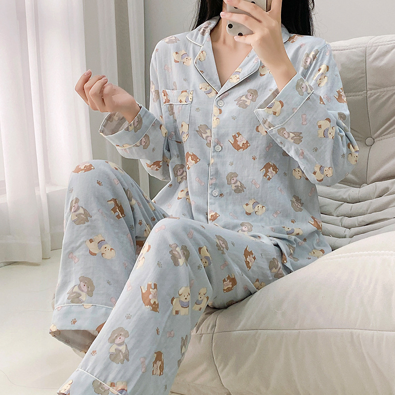 2025秋季新款日系纯棉睡衣女秋长袖家居柔软平纱实体店同款外贸