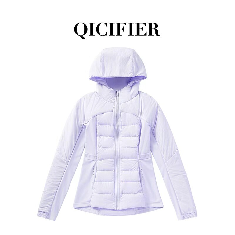 QCFE秋冬款轻薄修身瑜伽健身运动羽绒外套连帽显瘦羽绒服女款跨境