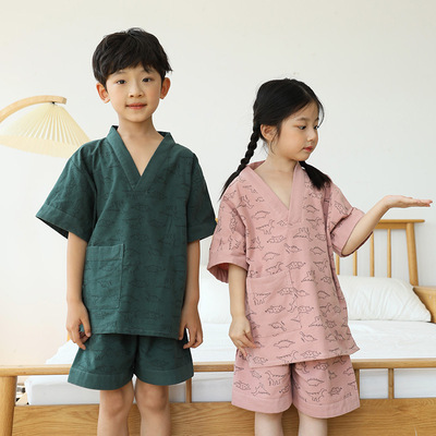 儿童棉布磨毛加厚浴服男女童汗蒸服睡衣桑拿服小孩家居服养生睡衣