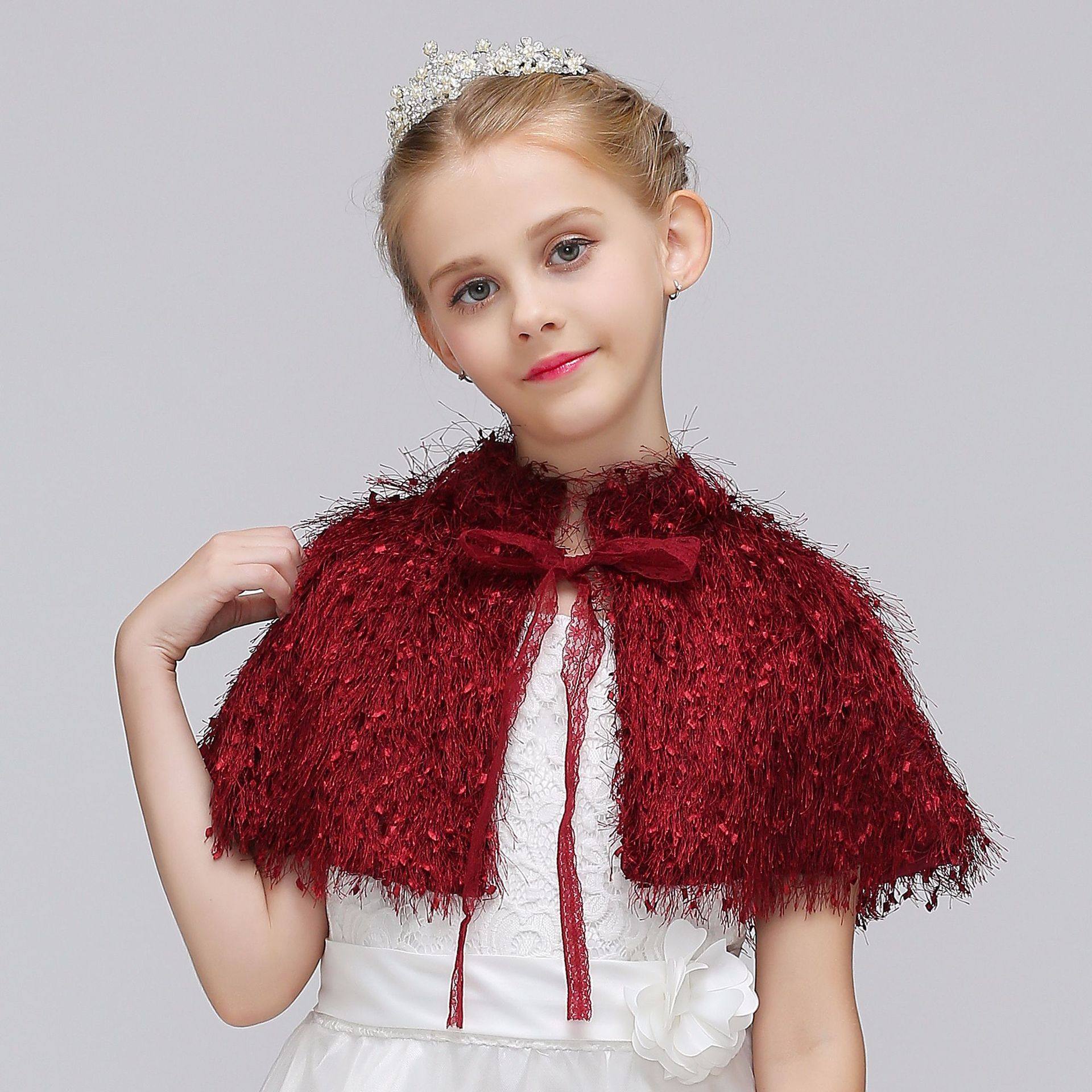 跨境公主欧美礼服配饰儿童女童花朵毛毛披风 斗篷小披肩宝宝演出