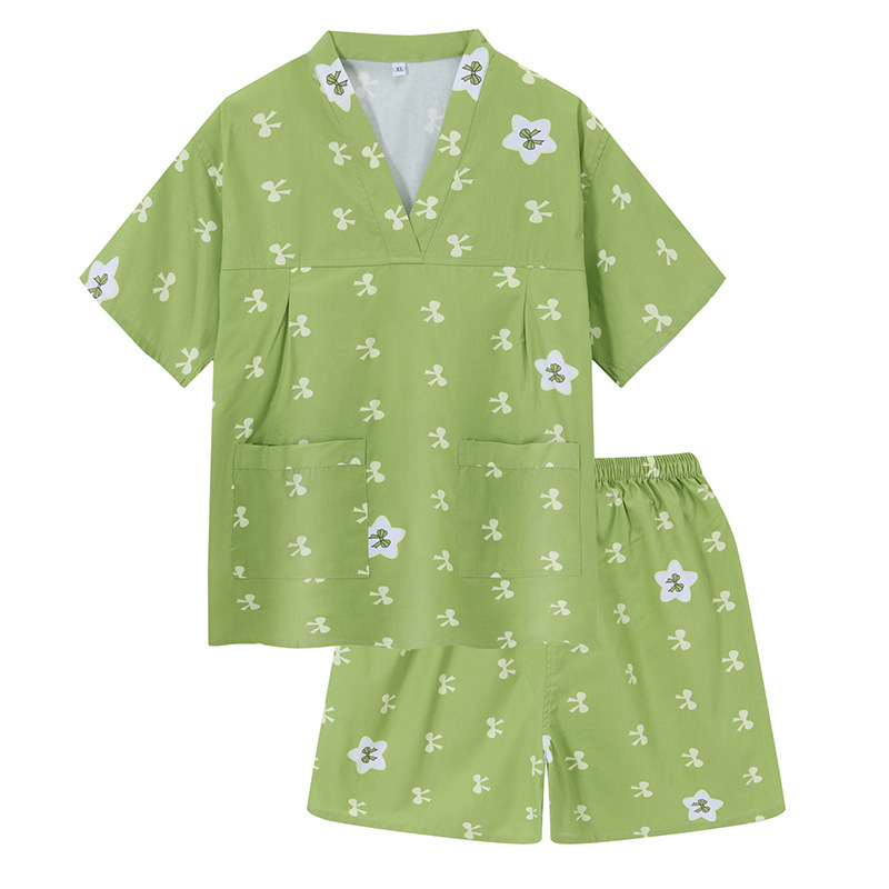 纯棉汗蒸服女胸部双层情侣印花男款大码洗浴足疗浴衣睡衣