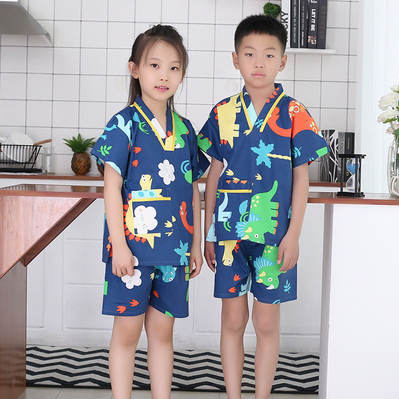 儿童棉布浴服男女童汗蒸服睡衣桑拿服小孩家居服休闲宝宝睡衣跨境