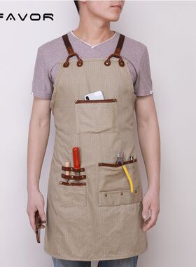 源点咖啡厅复古帆布围裙交叉织带DIY工作工匠工具酒店家用跨墒