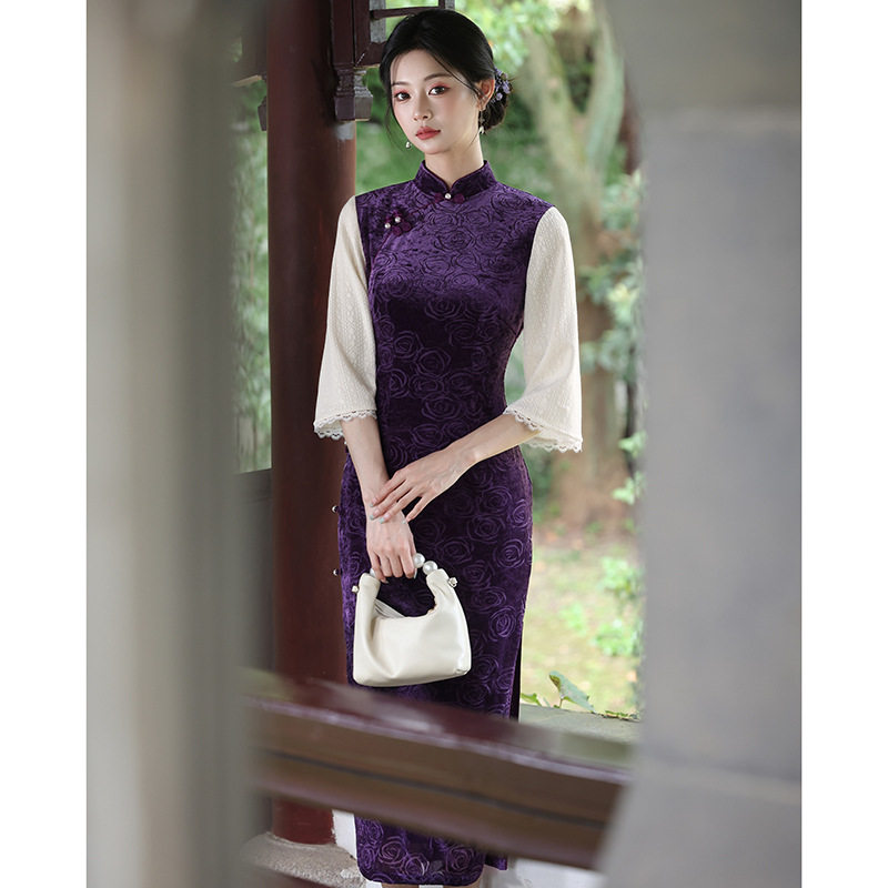 蕾丝气质2026年新品日常旗袍小清新短款喇叭袖改良年轻女装连衣裙