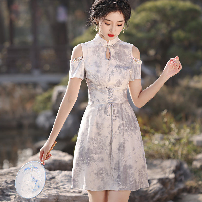 黑色旗袍新款2026改良年轻款少女夏季小个子150cm显高短款连衣裙