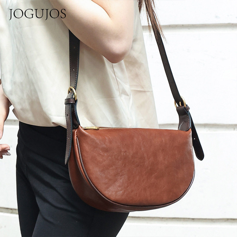 JOGUJOS植鞣女士饺子包复古斜挎包休闲百搭女款单肩包