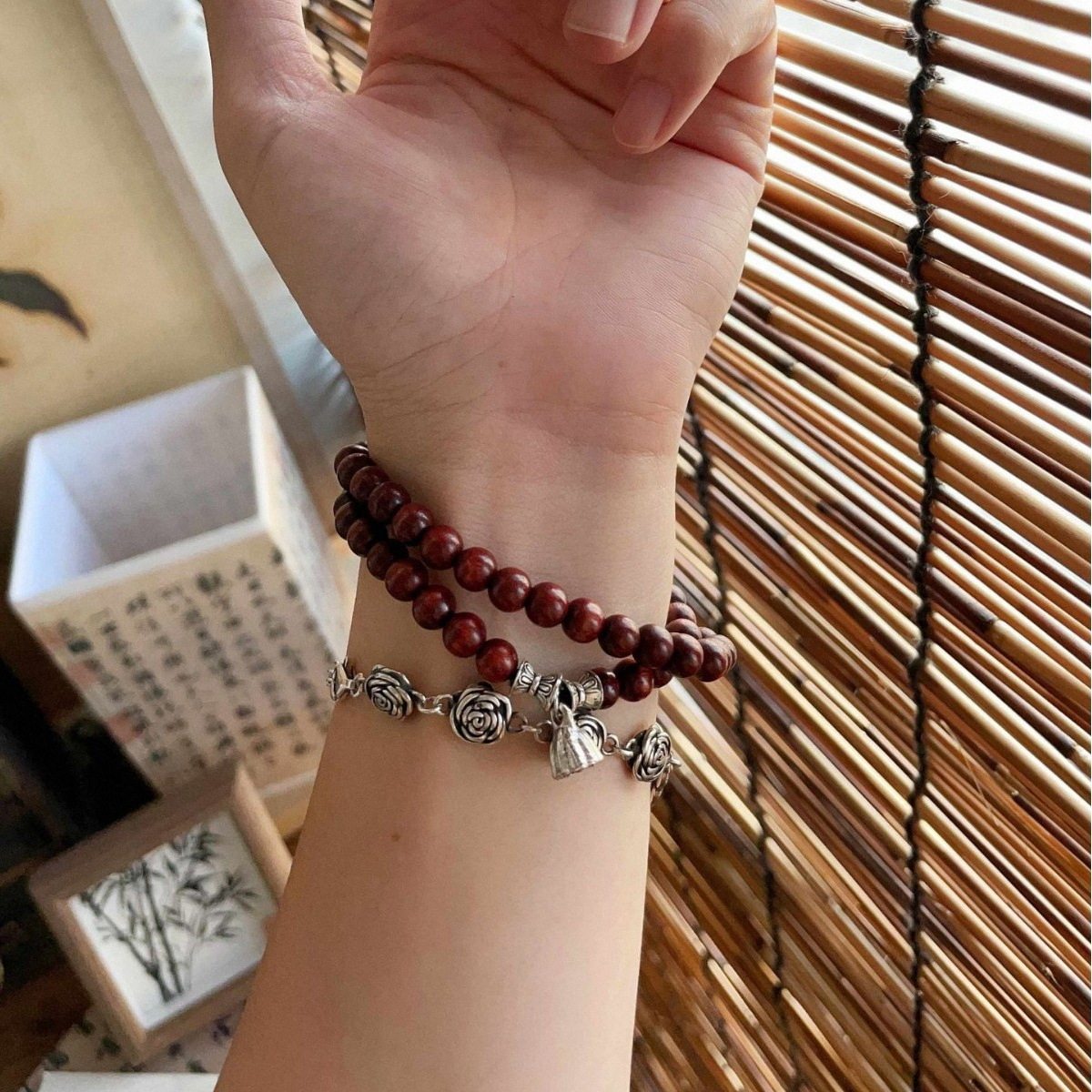 天然紫檀木DIY莲蓬双圈款手串男女木质文玩佛珠手链念珠厂家直销