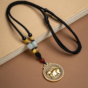 黄铜十二生肖复古项链长款吊坠民族风本命年毛衣大日如来属兔龙