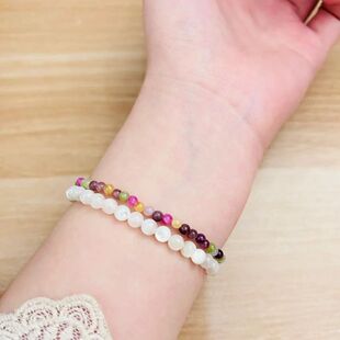 然极细碧玺夏日海风白贝手串甜美弹力绳叠彩虹质感礼物手链小众