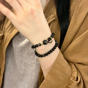 银耀石黑藏式双圈手串学生水晶手链请冷风设计手串手持文玩高级感