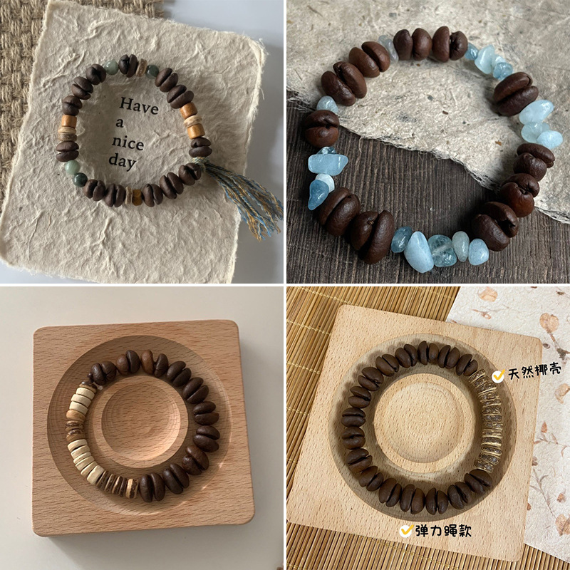 复古文艺小众手串咖啡豆手链菩提个性小众设计首饰集市批发单圈女