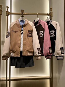小熊棒球服女2024秋季新款复古学院风宽松百搭撞色刺绣夹克外套潮