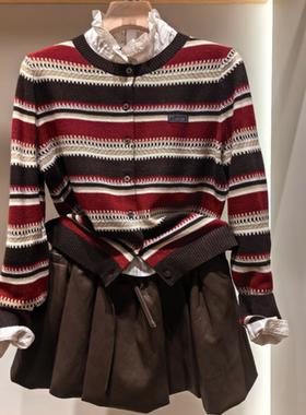 赵露思同款小熊2026春新款韩版复古通勤条纹百搭撞色针织衫上衣女