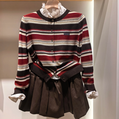 赵露思同款小熊复古条纹针织衫