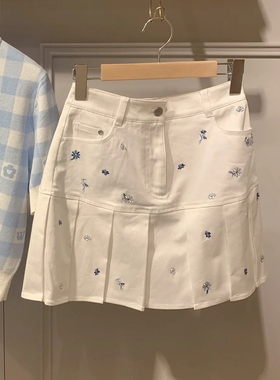 2024夏季新款牛仔百褶半身裙女纯欲高腰显瘦小个子a字辣妹短裙ins