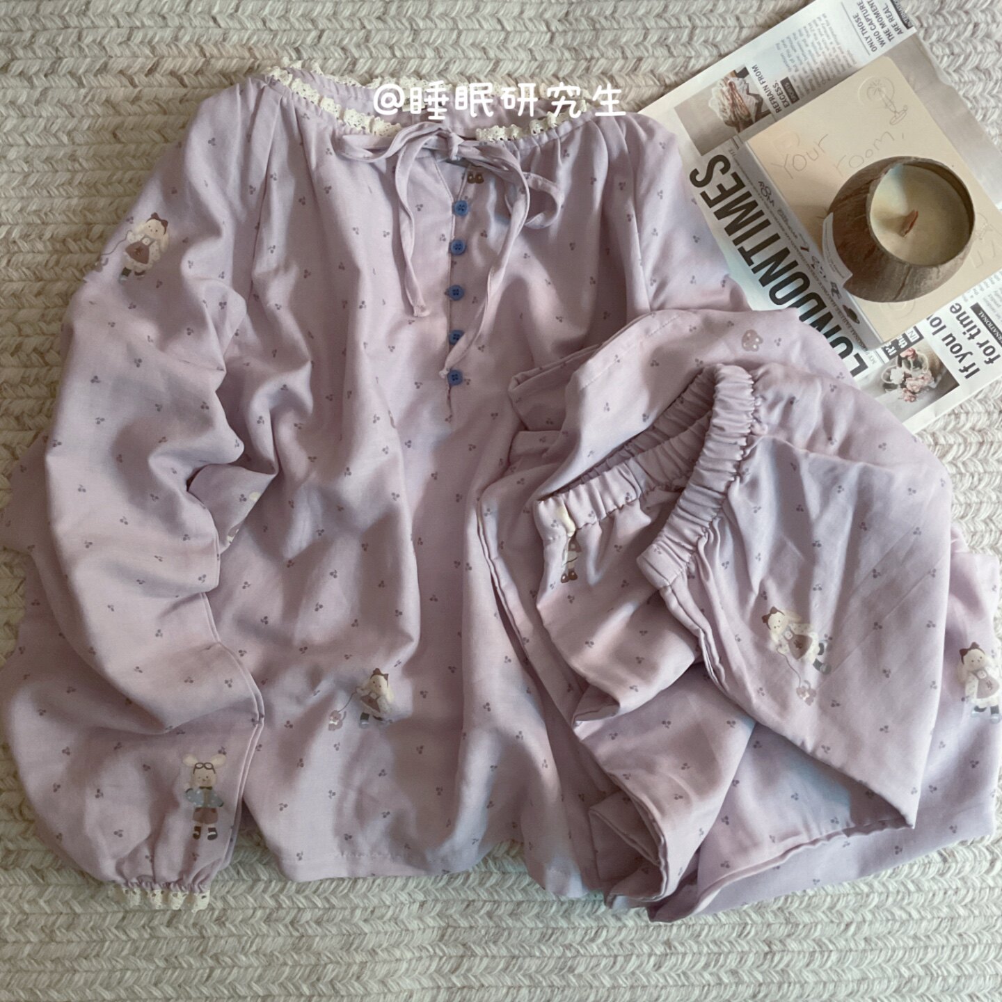 【森林朵朵】春夏季女睡衣软料棉纱简约家居服长袖长裤圆领纯棉