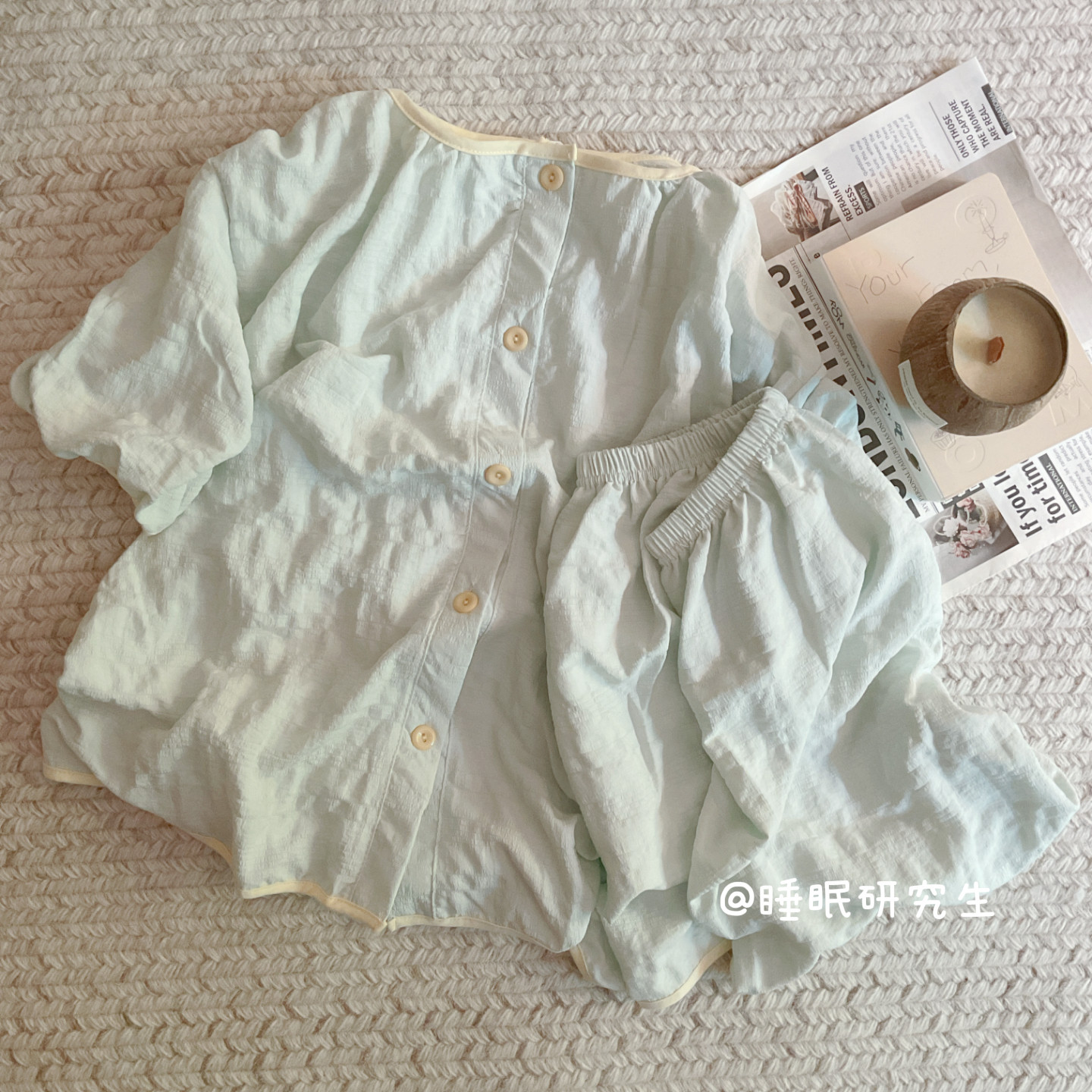 【小奶皮系列】夏季女睡衣家居服清凉软料短袖短裤泡泡袖套装