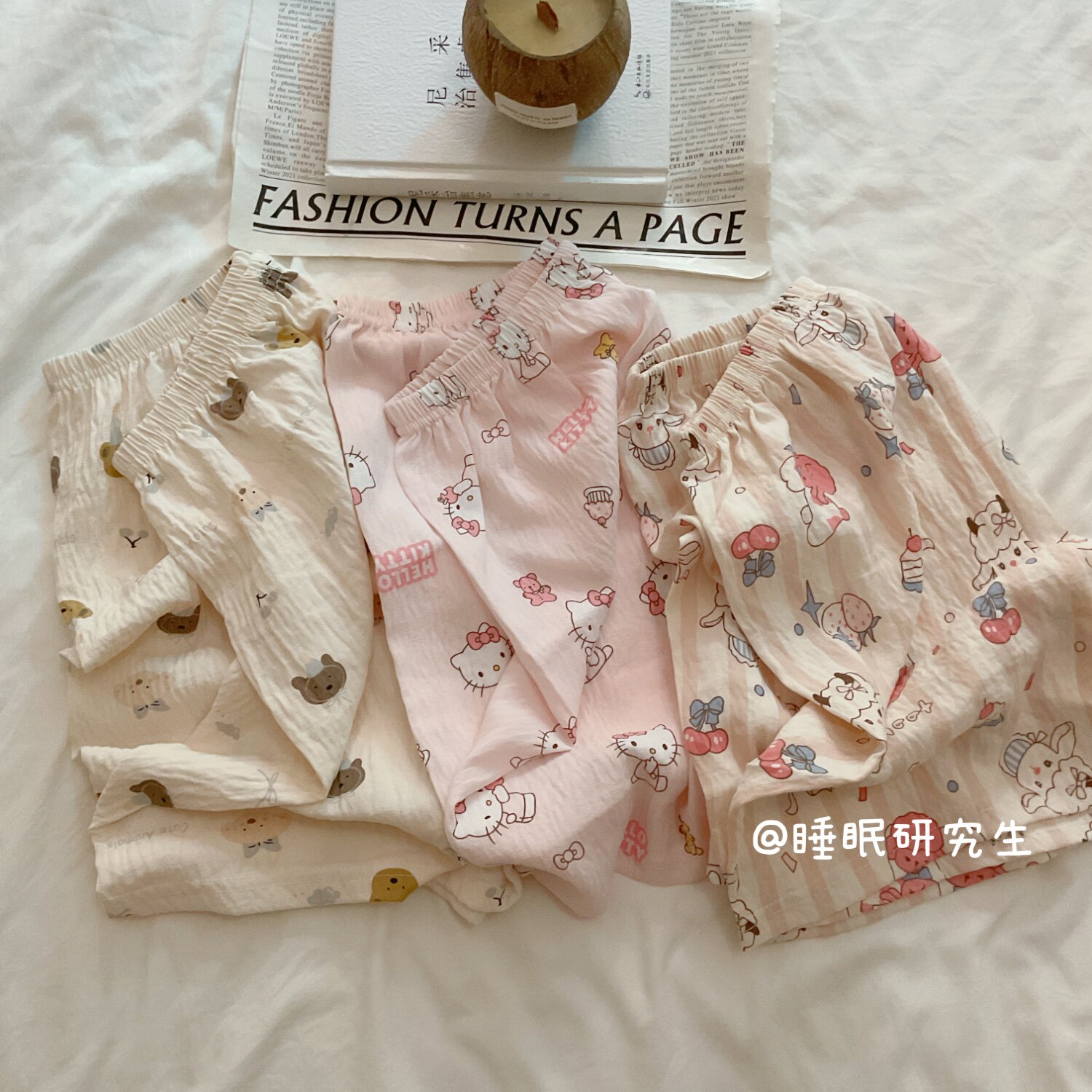 【遛弯裤子】春秋季女睡裤云感短裤软料少女心卡通家居裤可外穿