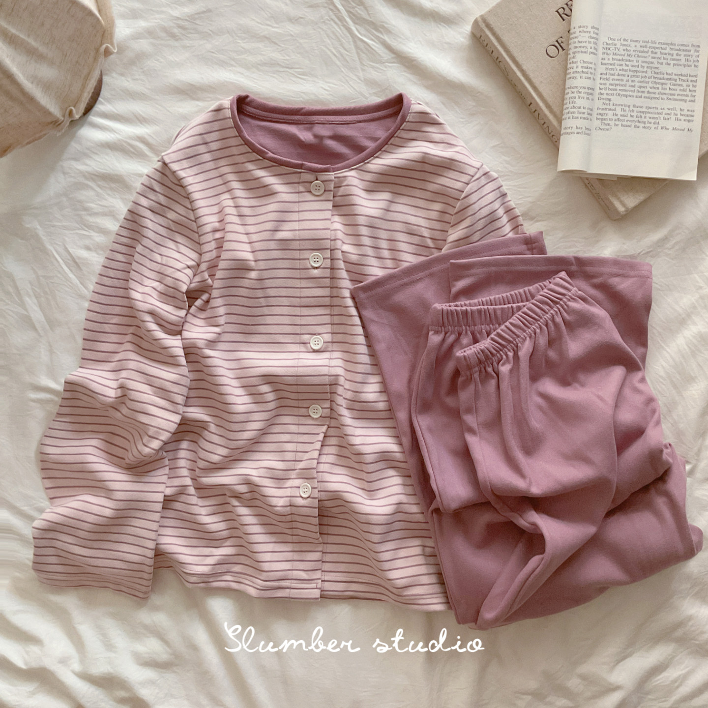 【Mousse日记】小鹿绒秋冬女睡衣绵密柔滑日系条纹家居服德绒套装