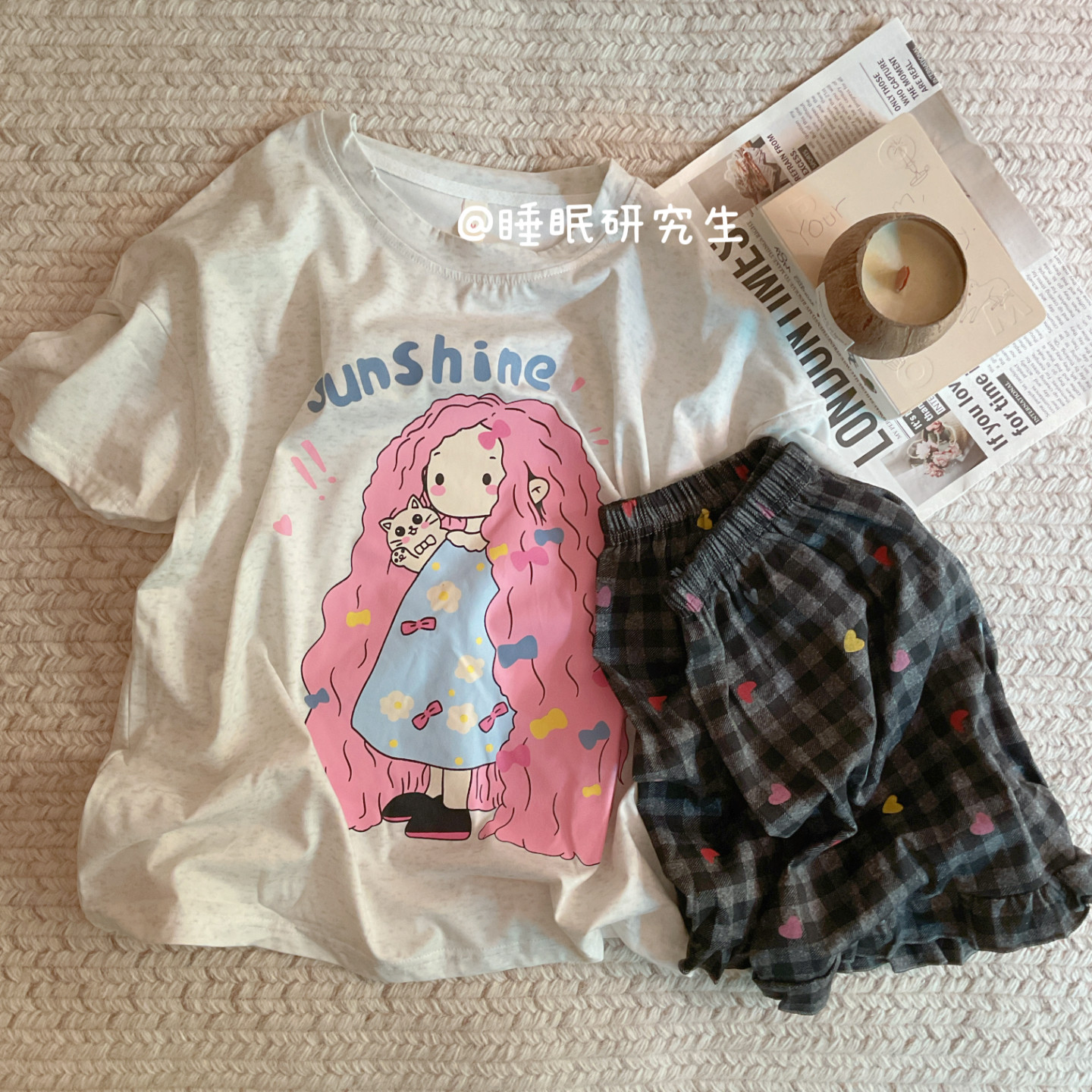 【长发公主】春夏季女睡衣软料短袖短裤遛弯套装云感系列腊肠狗