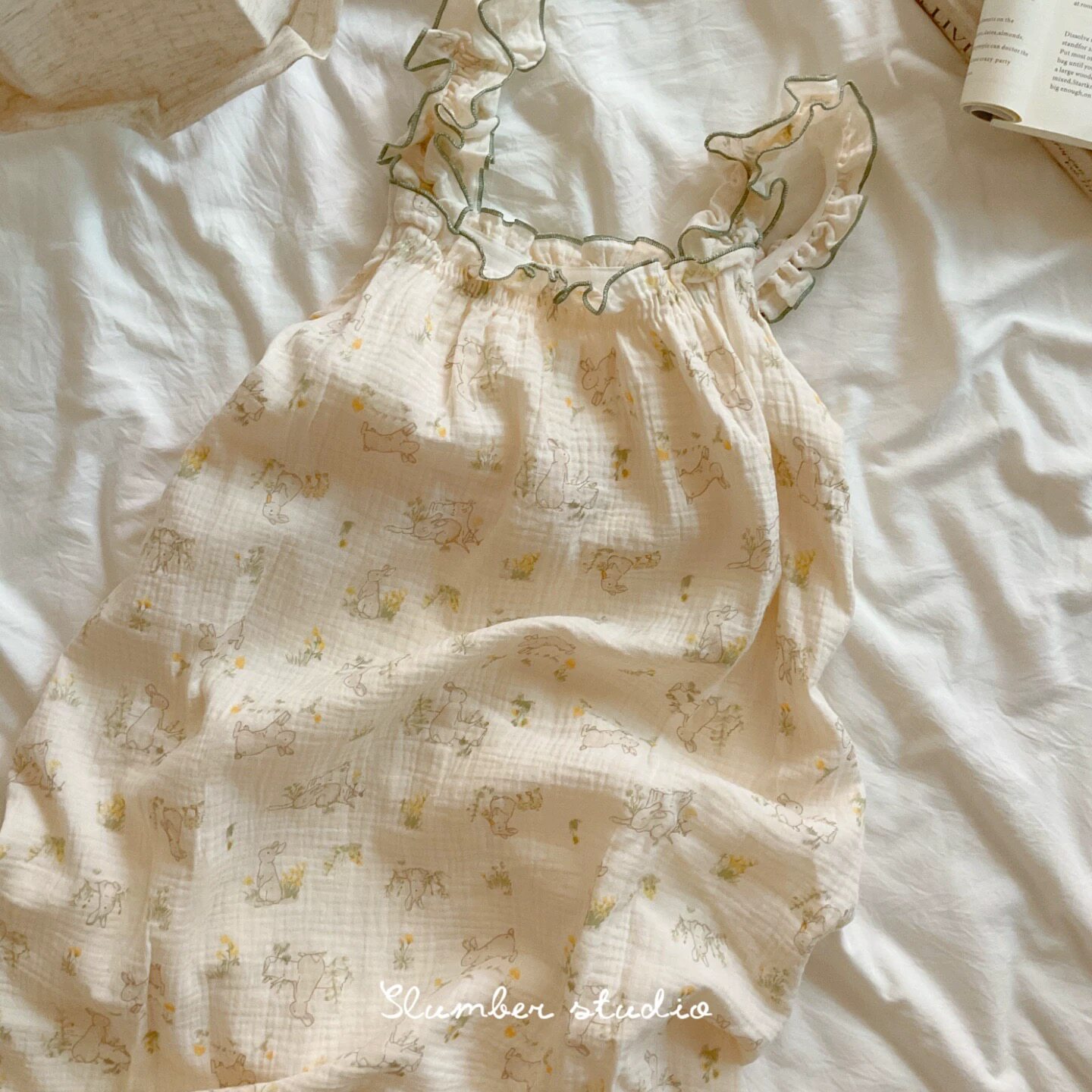 【月亮上的彼得兔】夏季女睡衣纯棉绉布吊带睡裙全棉睡眠研究生